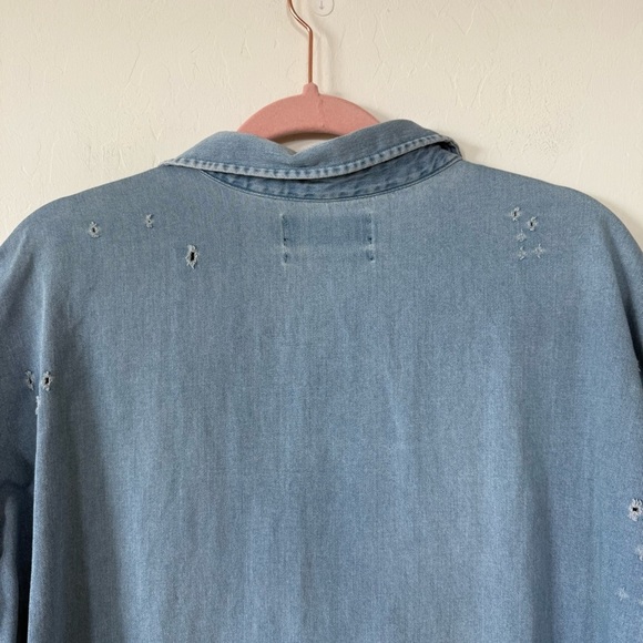 Pac Sun Boho Distressed Denim Chambray  Long Sleeve Button Down Shirt Large - Picture 11 of 12